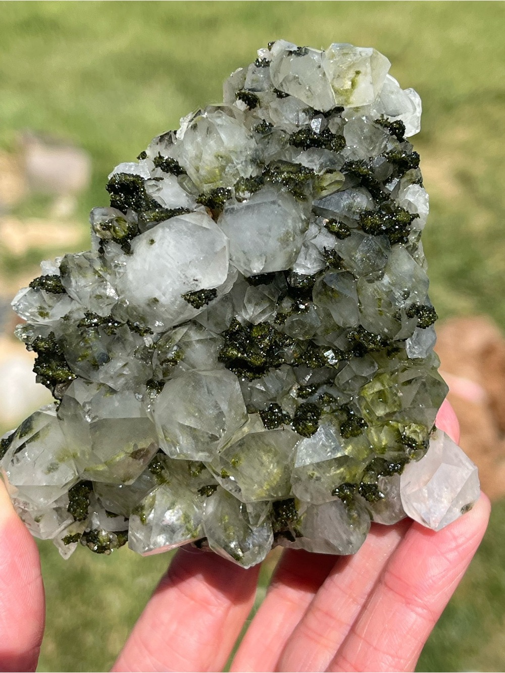 Forest Green Epidote on Clear Quartz